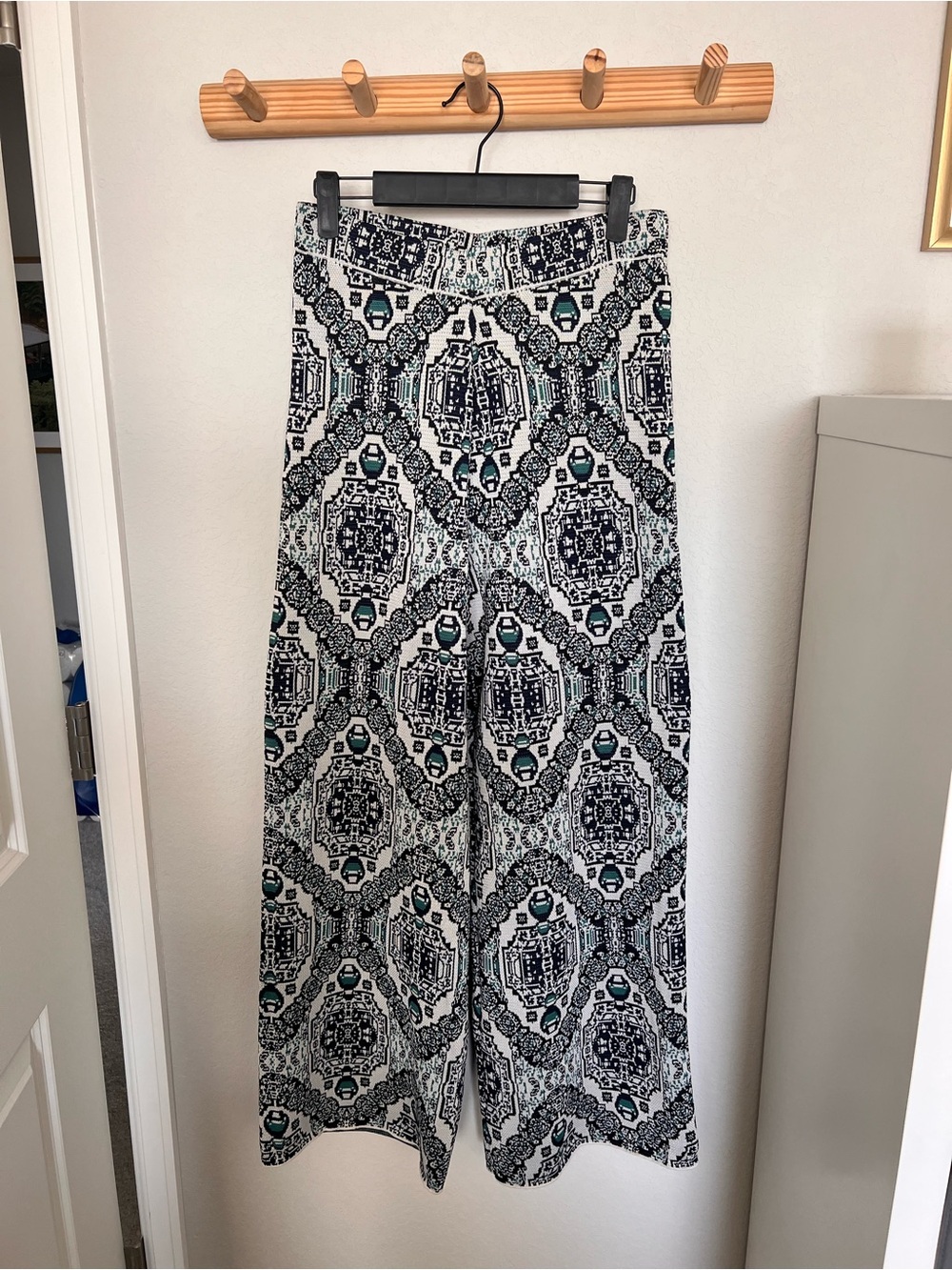 Free People Black, Navy, White & Teal Printed Pants